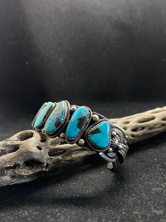 Handmade Native American Navajo Blue Diamond Turquoise Sterling