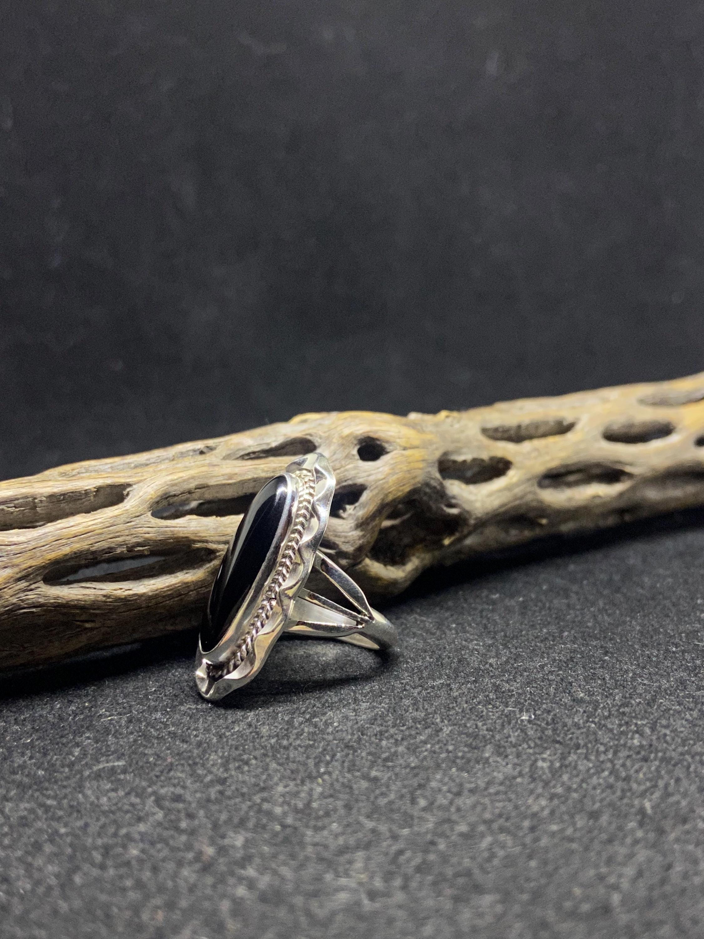 アクセサリー Navajo Native Onyx Silver Ring Native-American-Nakai-Sterling