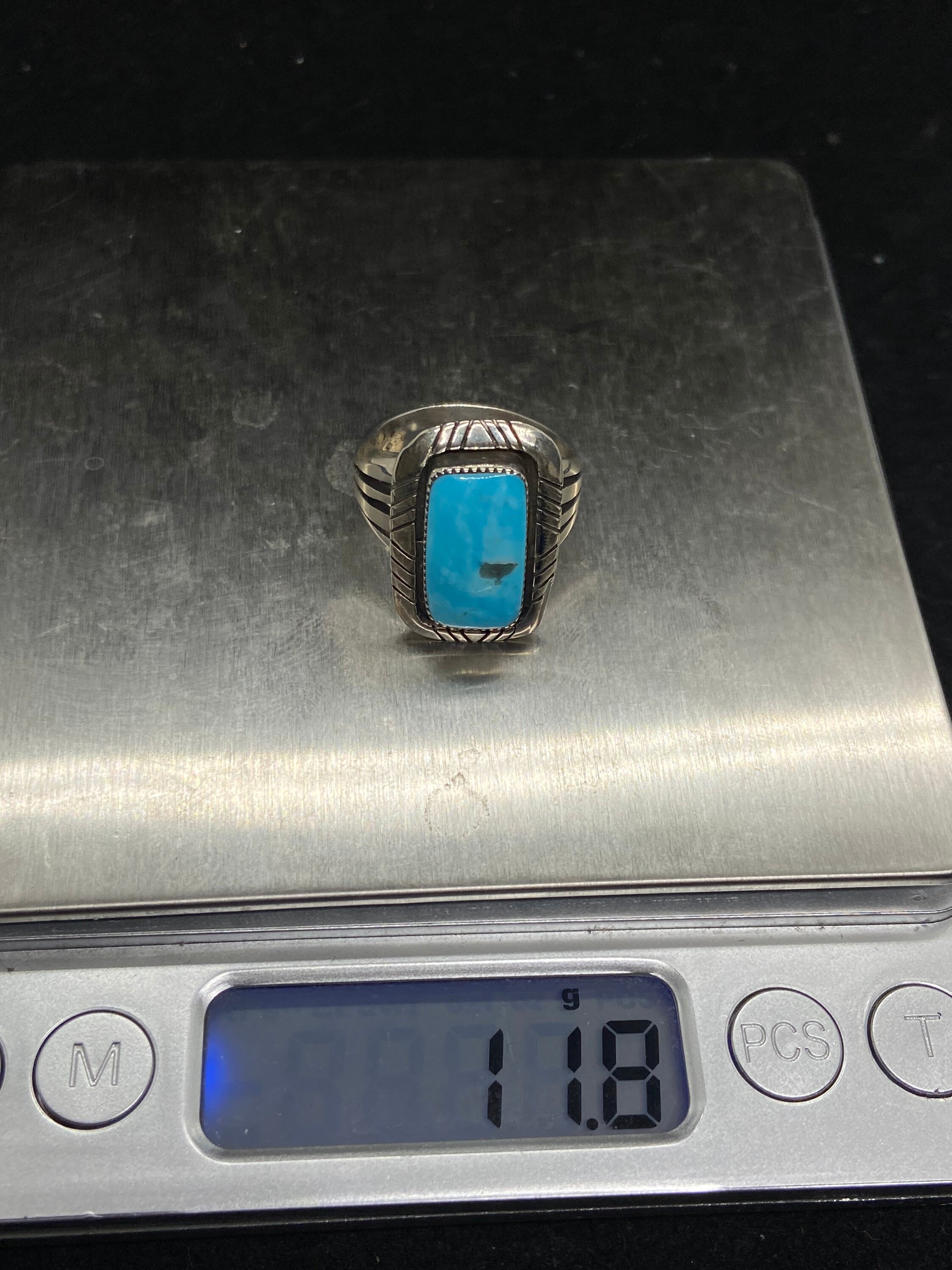 Bague Navajo Rectangulaire, Turquoise et Corail Rouge