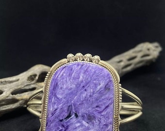Handmade Native American Navajo Charoite Sterling Silver Cuff Bracelet