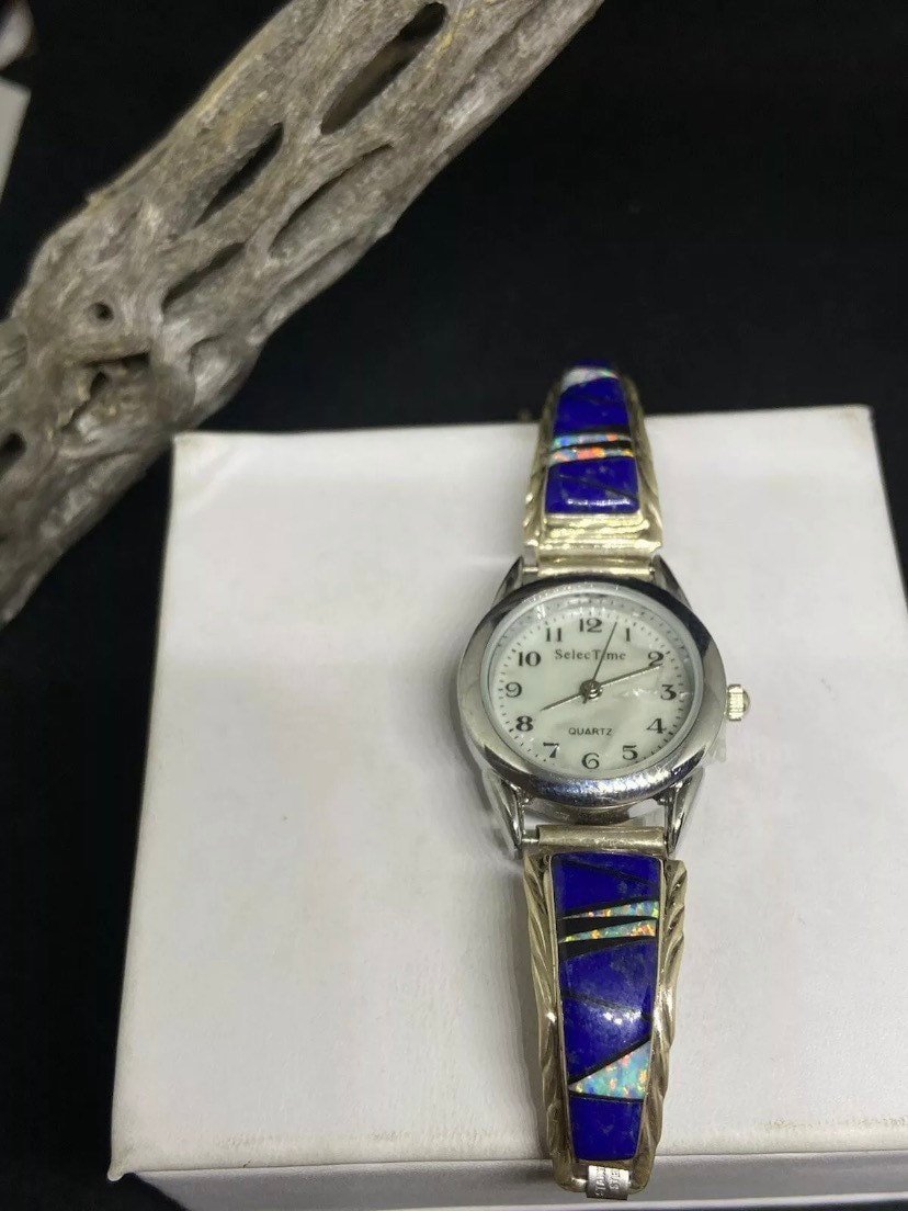 ⌚White Buffalo Lapis Lazuli Sterling Silver 925 Watch Band Charm Handmade iWatch Pretty Navajo Ladies Lapis Silver Watch Bracelet Sterling 40349 main image 4