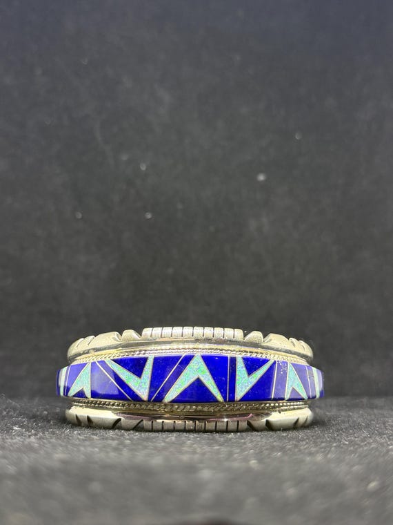 Handmade Native American Zuni Inlay Lapis Lazuli & White Fire Opal