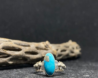 Handmade Native American Navajo king man turquoise sterling silver ring size 7 stamped sterling & signed by artist