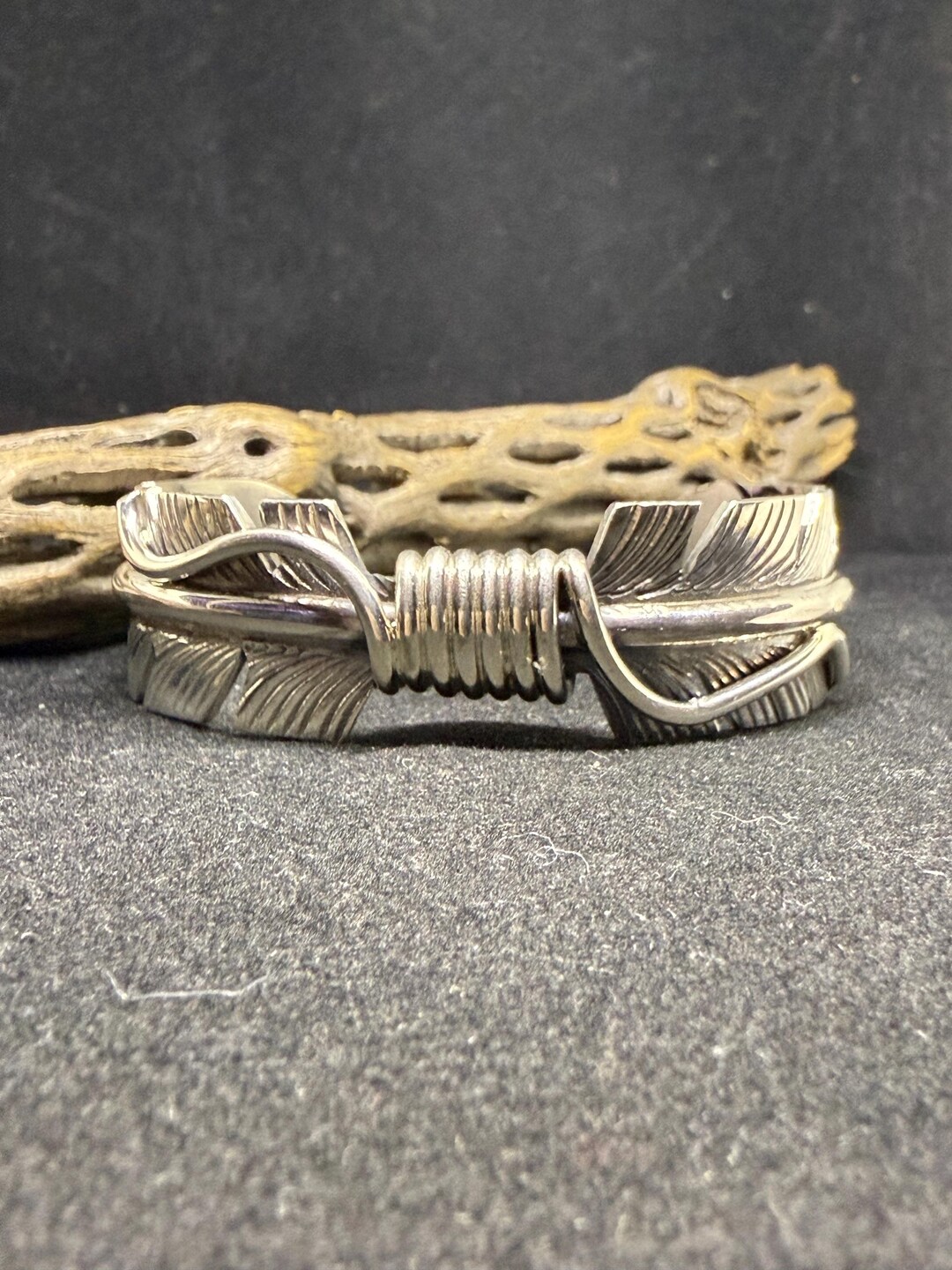 Handmade Native American Navajo Plain Sterling Silver Feather Cuff