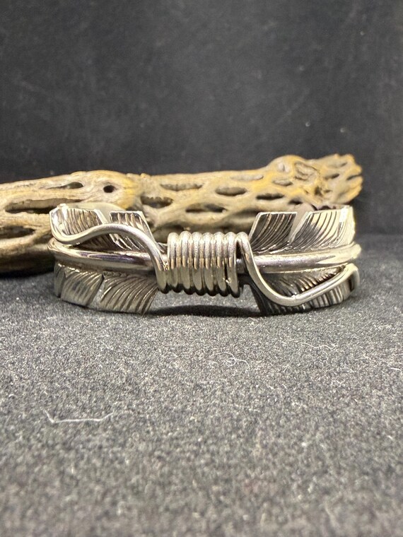 Handmade Native American Navajo Plain Sterling Silver Feather Cuff
