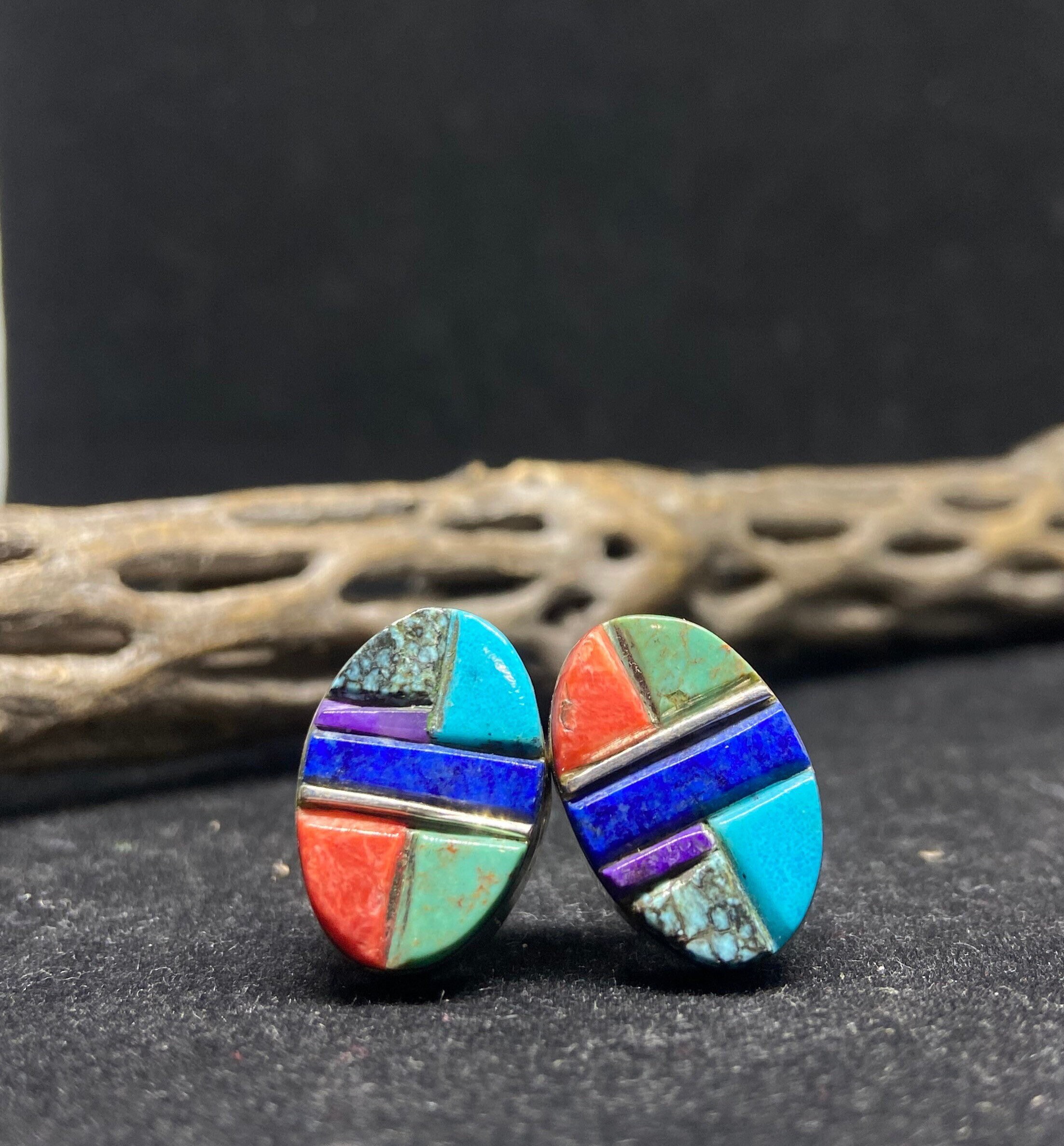 【美品】American Indian Jewelry「 Ⅱ 」「 Ⅲ 」 Item #943K- Zuni Multi Stone Geometric Inlay Sterling Silver