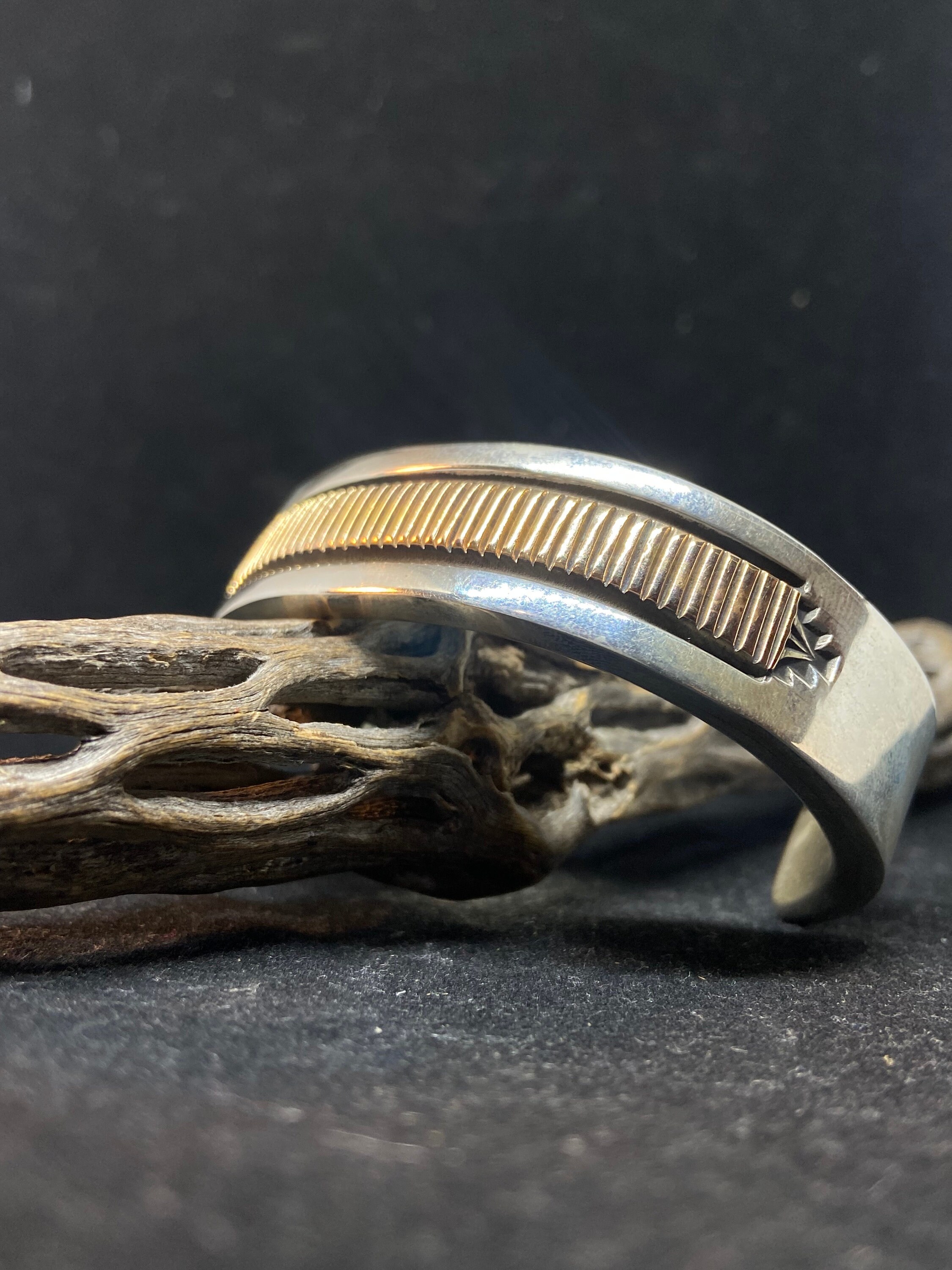 Handmade Native American Navajo 14 Karat Gold & Sterling Handmade Native American Navajo 14 Karat Gold & Sterling