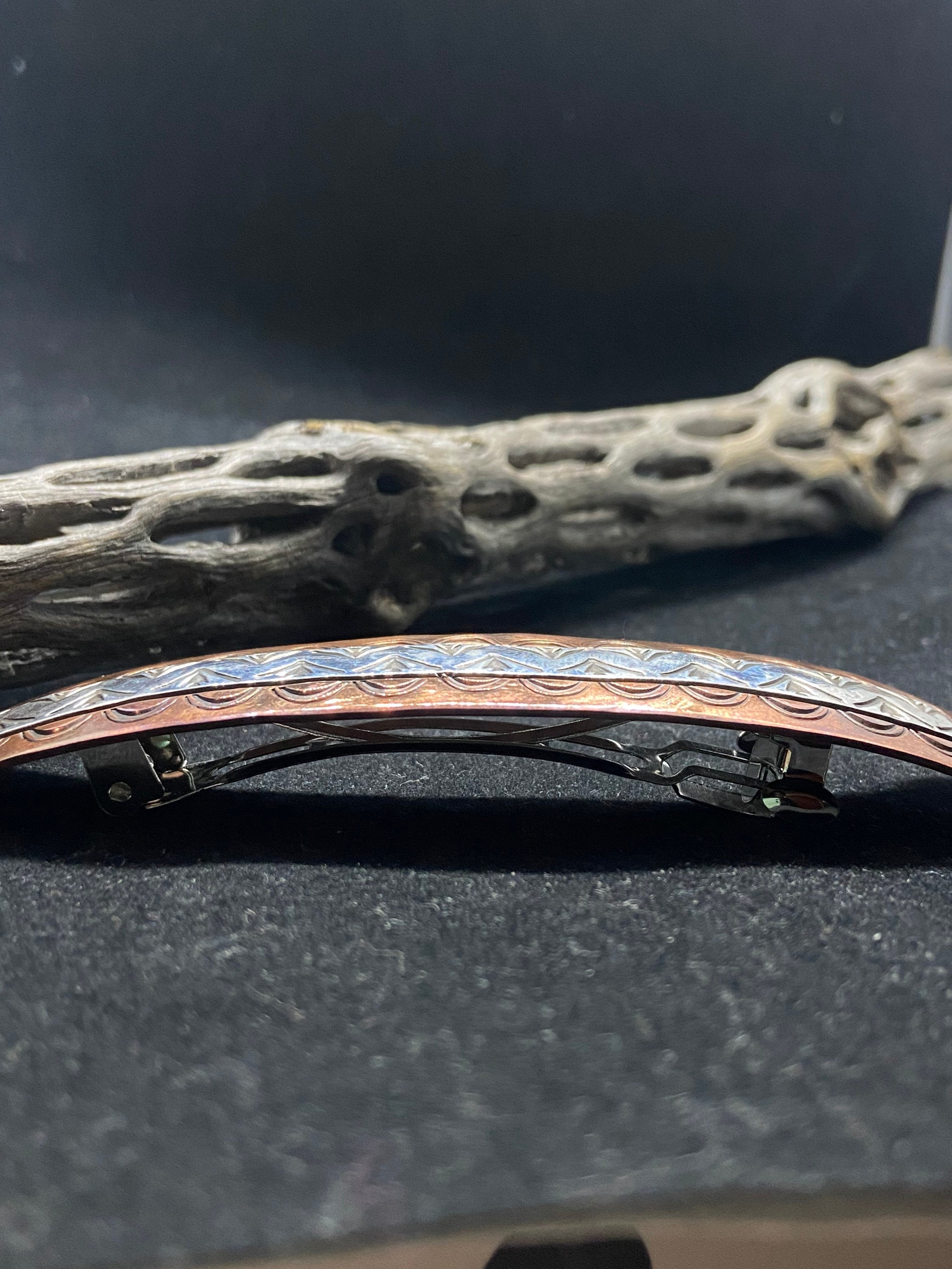 Vintage Native American Style Copper Barrette With Stamped Design Vintage Navajo 1970s Copper Hair Barette Native American  main image 2