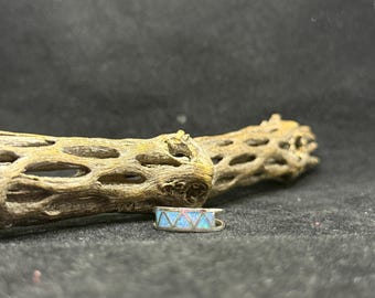 Handmade Native American Zuni inlay blue fire opal sterling silver ring size 7 stamped & signed