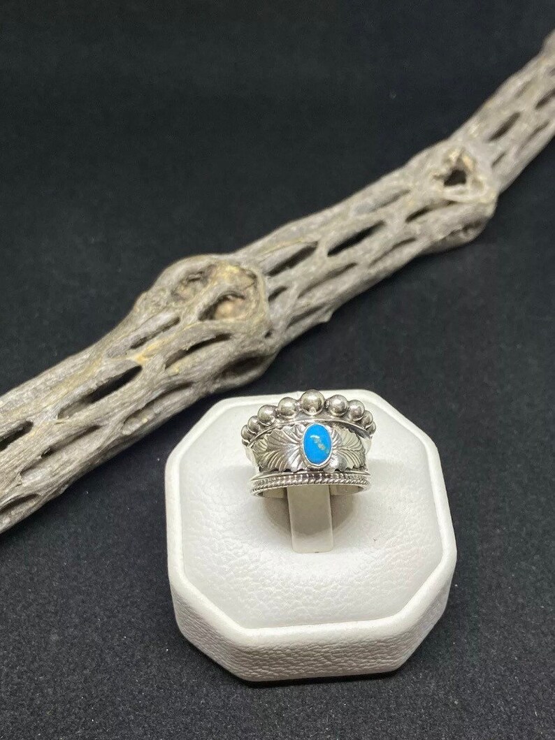 Handmade Native American Navajo Kingman Turquoise Sterling Silver Ring ...