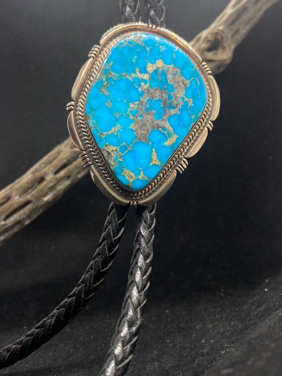 Signed Vintage Zuni Native American Blue Gem Turquoise Sterling Silver Bolo Signed Vintage Zuni Native American Blue Gem Turquoise Sterling Silver Bolo