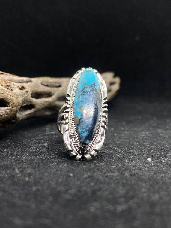 Stunning Native American Navajo Spiderweb Turquoise Sterling Silver Ring Stunning Native American Navajo Spiderweb Turquoise Sterling Silver Ring