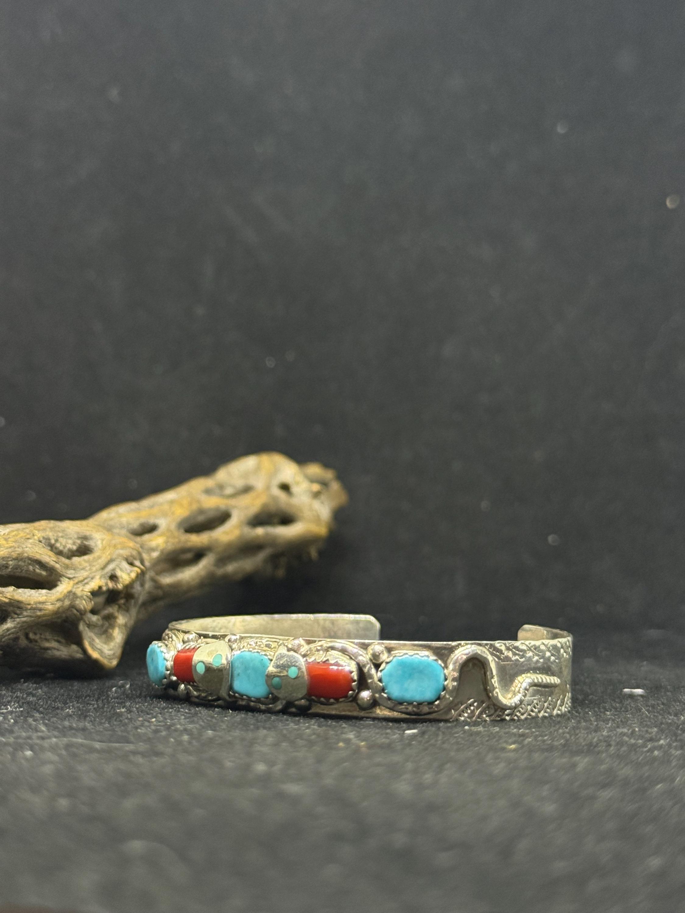 Handmade Effie Calavaza Zuni Inlay King Man Turquoise & Ox Blood