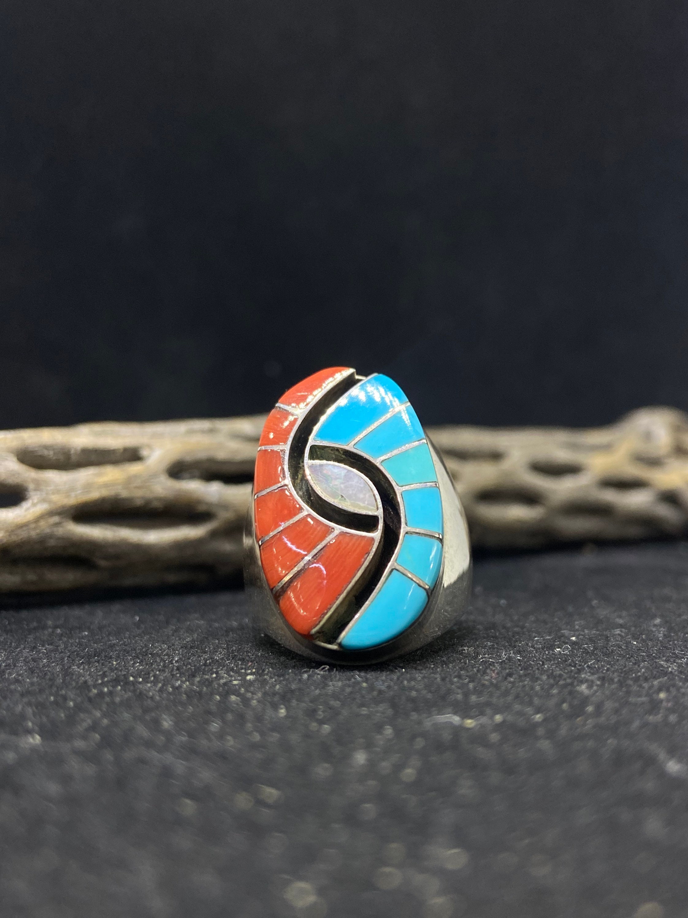 Important Inlay Master Native American Zuni Donald Duck Turquoise Sterling Silver Ring Important Inlay Master Native American Zuni Donald Duck Turquoise Sterling Silver Ring