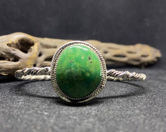 Handmade Native American Navajo green fox turquoise Sterling Silver cuff bracelet signed & stamped