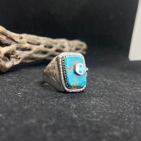 Handmade Native American Zuni Effie Calavaza king man Turquoise snake sterling silver mens Ring Size 10