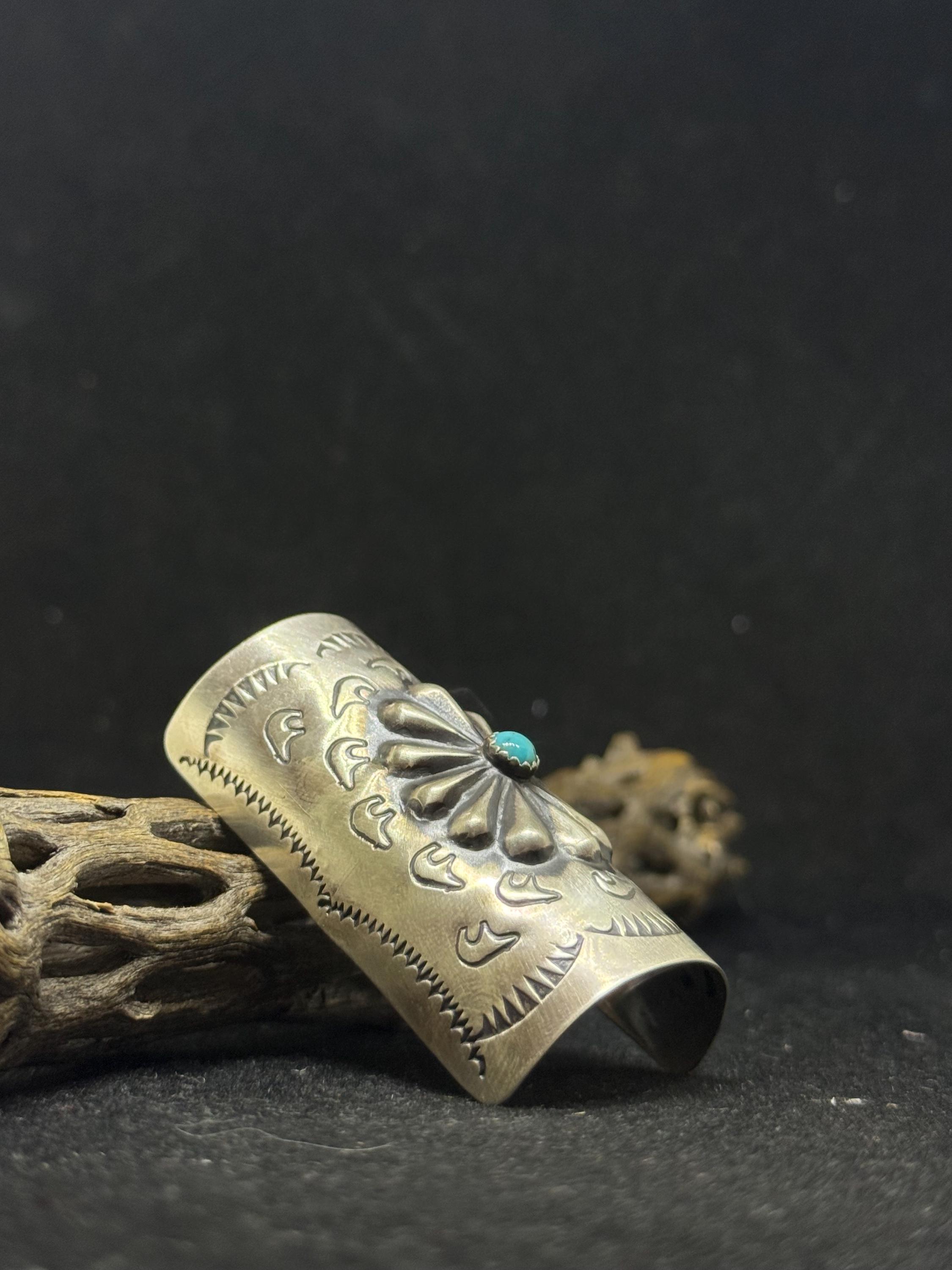 BIG‎ Navajo Turquoise Horse Mane Pony Tail Hair Holder Hand Stamped Sterling USA Navajo Turquoise Sterling Silver Ponytail Holders —Hair  main image 3