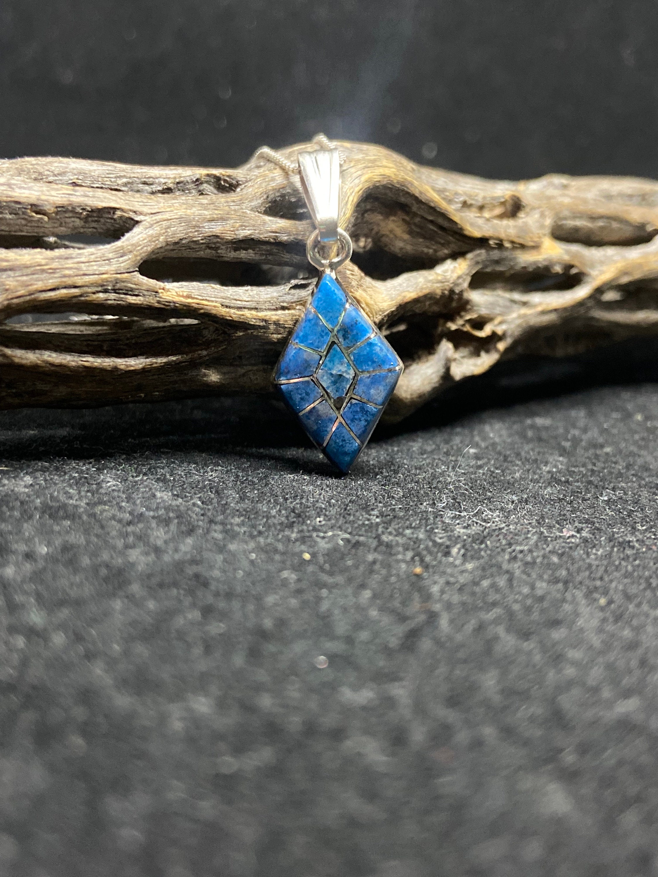 Handmade Native American Zuni Inlay Denim Lapis Lazuli Sterling