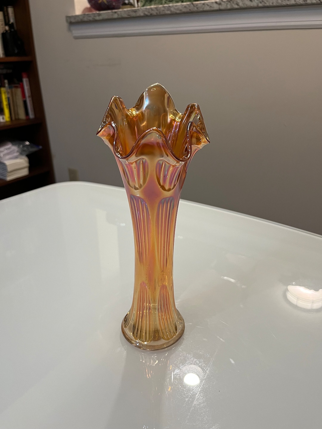 Orange Carnival Glass Vase Etsy