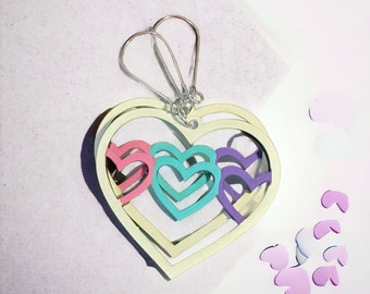 Hand-Painted Wooden Heart Earrings: Trio of Hearts Design (3 Variations)