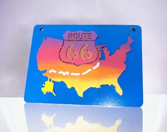Route 66 Sunset Map Wall Art - Handcrafted Double Layered Piece