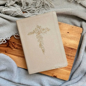 Floral Cross Engraved CSB Leather Bible | Champagne Personalized Leather Bible | She Reads Truth Leather Bible Cover