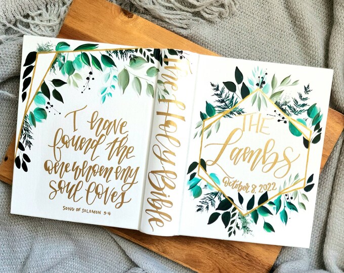 Greenery Painted Bible for Your Wedding Guest Book Personalized Bible