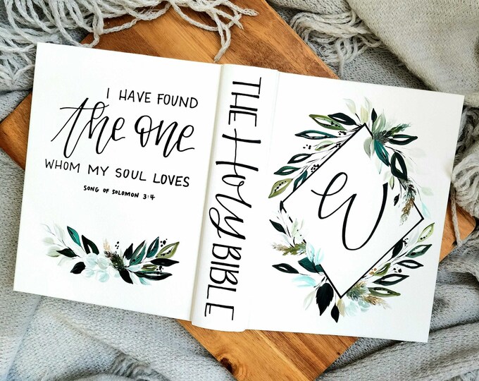 Diamond Greenery Painted Wedding Bible Personalized Bible for Wedding