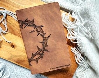 Crown of Thorns Leather Bible | Personalized Leather Bible Cover | Engraved Leather Bible | Bible with crown of thorns | Imitation Leather
