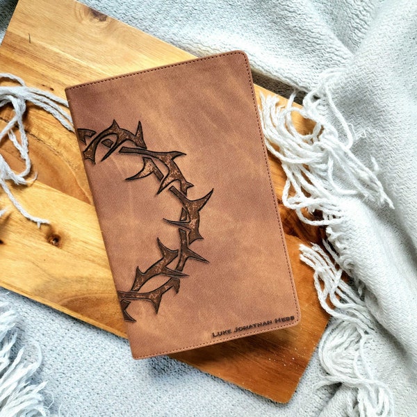 Crown of Thorns Leather Bible | Personalized Leather Bible Cover | Engraved Leather Bible | Bible with crown of thorns | Imitation Leather