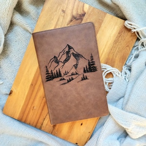 Pine Tree Mountain Leather Bible | Personalized Leather Bible Cover | Engraved Imitation Leather Bible | Leather Bible with Mountains