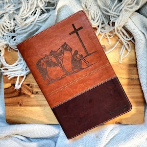 Praying Cowboy NIV Leather Bible | Giant Print NIV Bible | Personalized Bible with Cowboy | Cowgirl Bible | Horse Bible | Imitation Leather