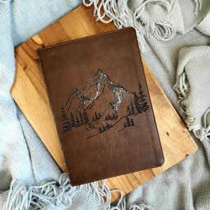 Pine Tree Mountain Leather Bible | Personalized Leather Bible Cover | Engraved Imitation Leather Bible | Leather Bible with Mountains