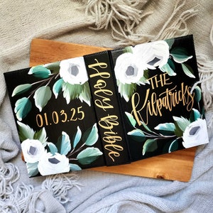 White Rose Painted Bible for Your Wedding Guest Book | Personalized Bible | Painted Wedding Bible | Sign in Bible | Guest Book Bible