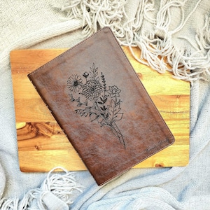Wispy Florals Personalized Leather Bible | Imitation Leather Bible With Flowers | Personalized Bible | Floral Leather Bible