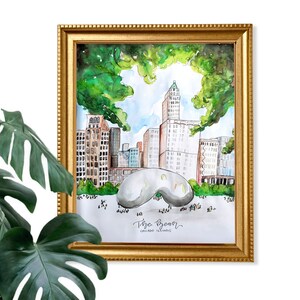 Chicago Bean Wall Art Print | Chicago Illinois Watercolor Art Print | Windy City Architecture Travel Lover Poster | Chicago Art Print Poster