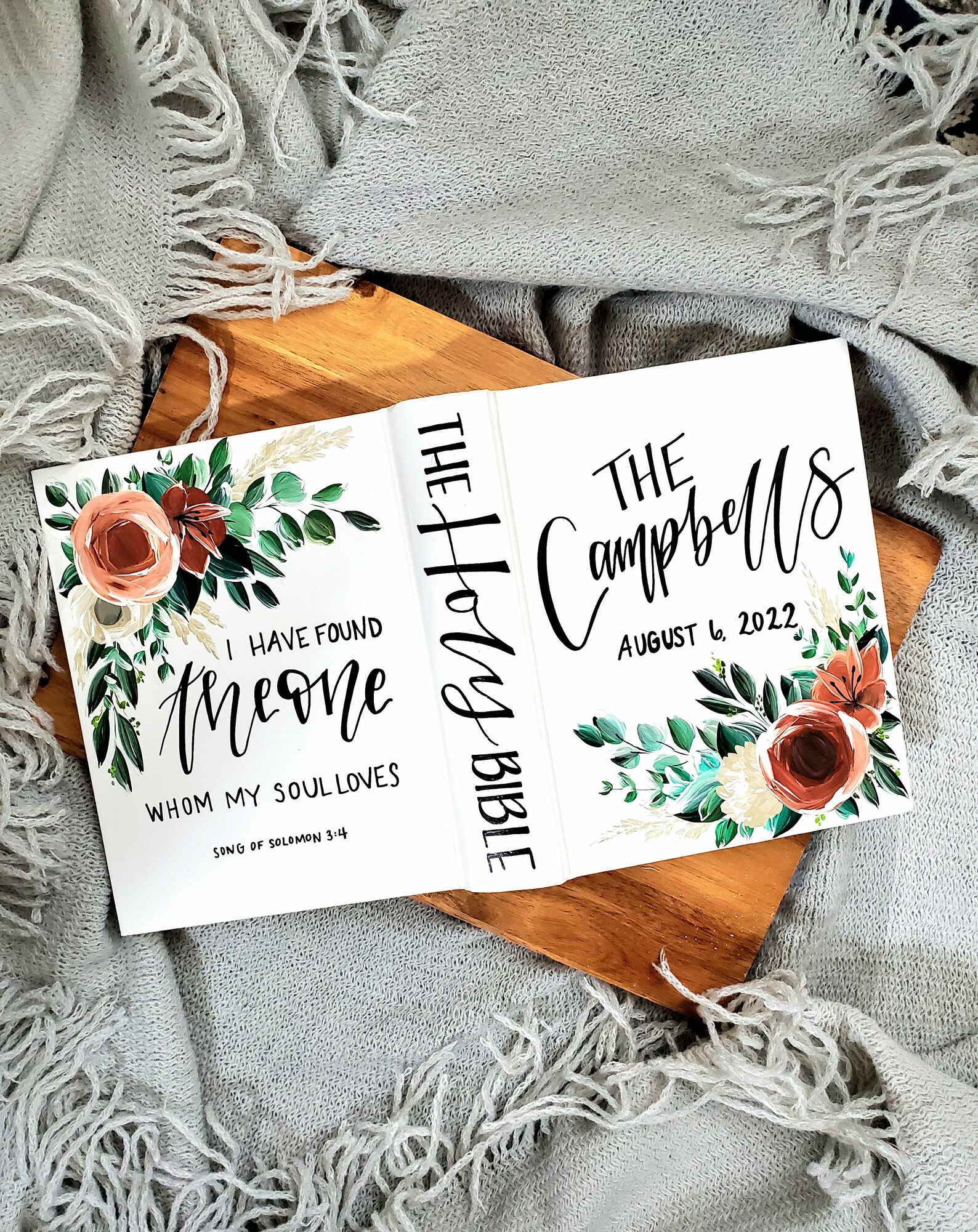 Custom Floral Painted Wedding Bible Guest Book Personalized Etsy