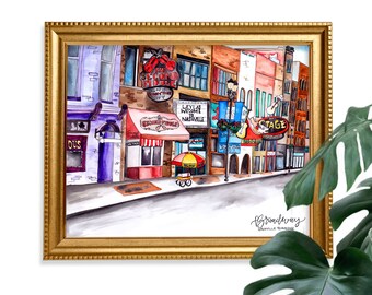 Nashville Broadway Street Print | Nashville Watercolor Print | Nashville Downtown Wall Art Travel Lovers Art Print | Nashville Gift Idea