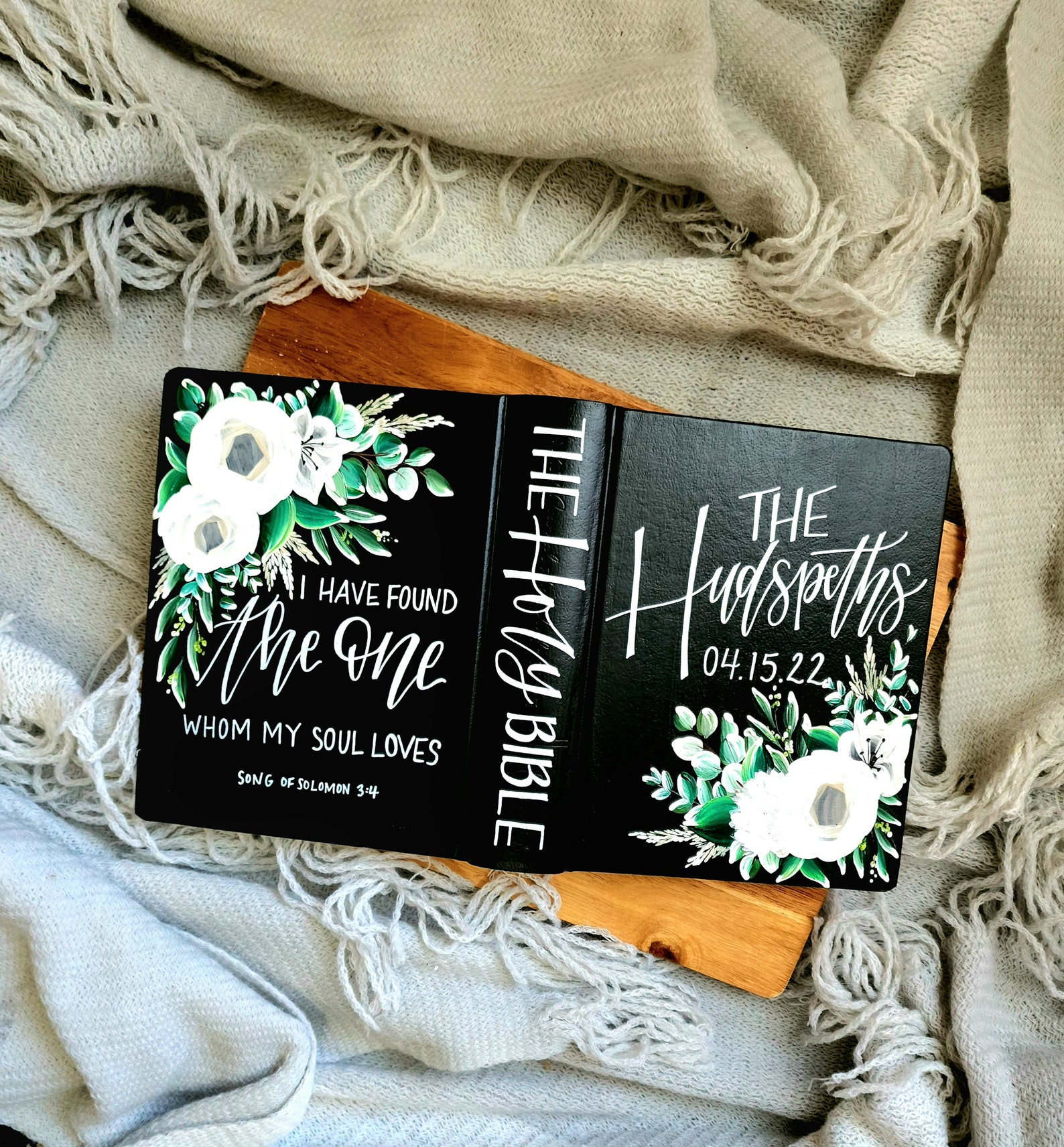 Custom Floral Painted Wedding Bible Guest Book Personalized Etsy