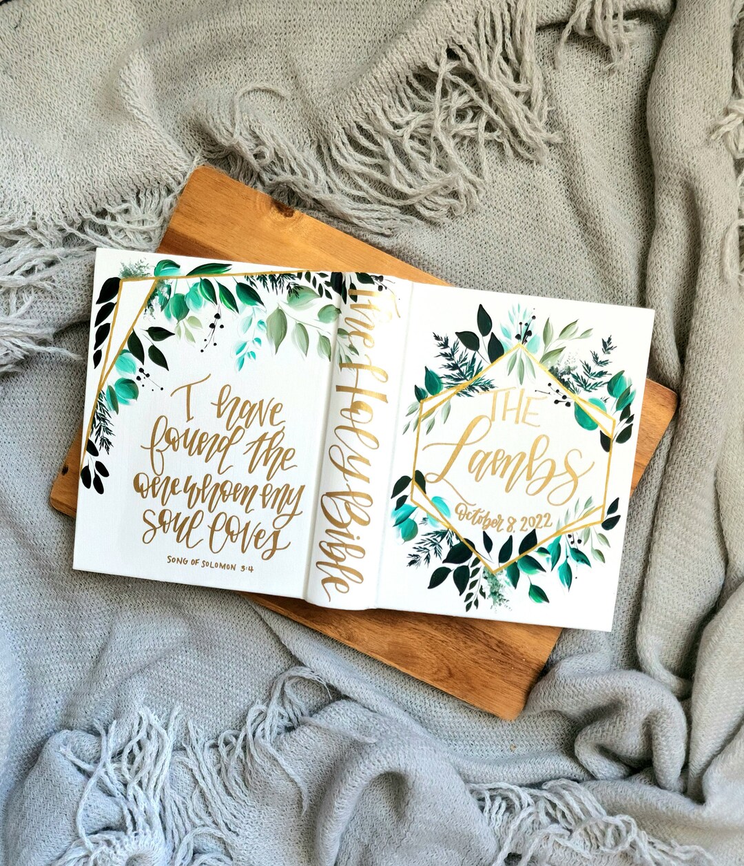 Greenery Painted Bible for Your Wedding Guest Book Personalized Bible