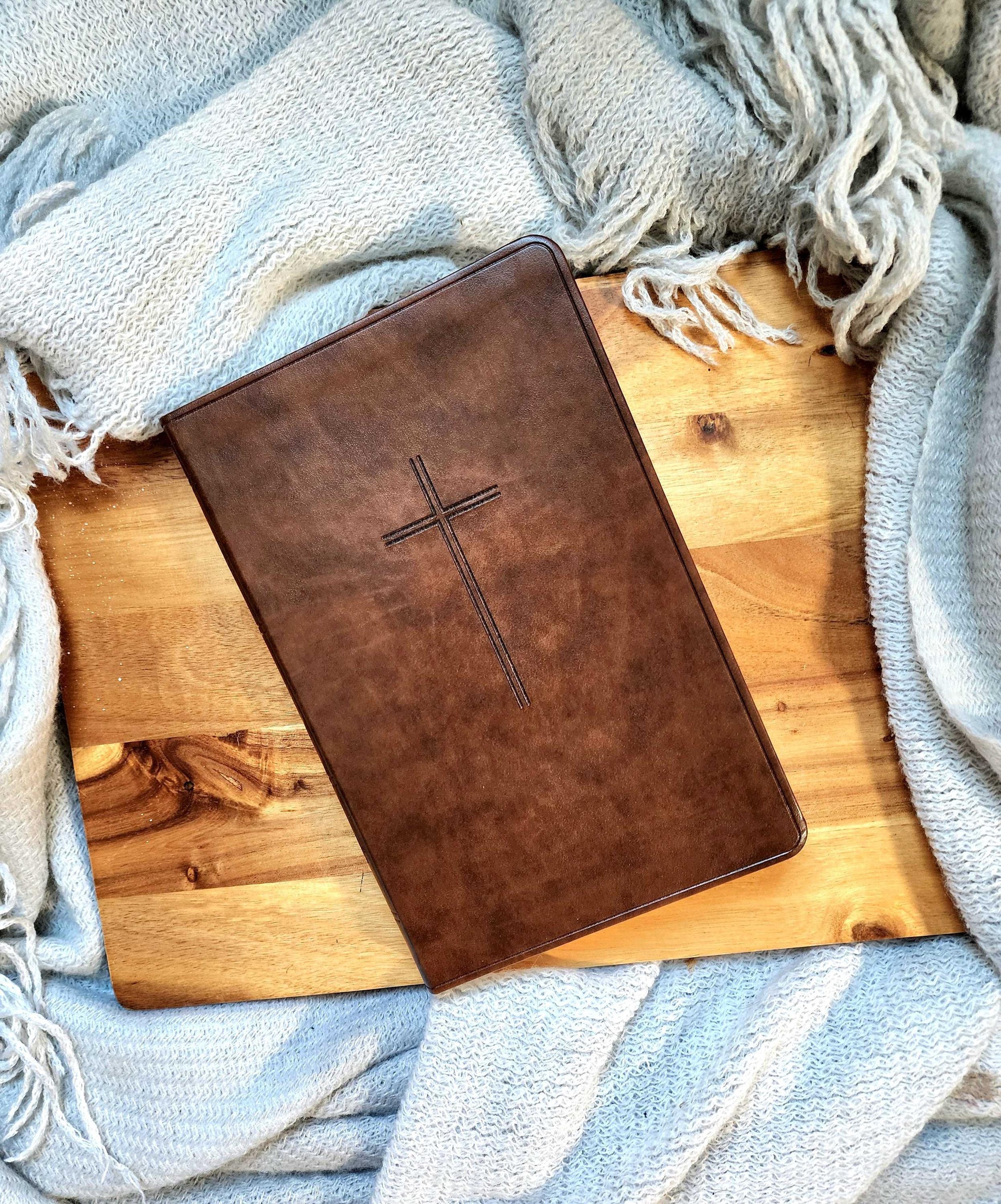 Simple Cross Leather Bible | Personalized Leather Bible Cover | Engraved Leather Bible | Bible with Cross | Imitation Leather