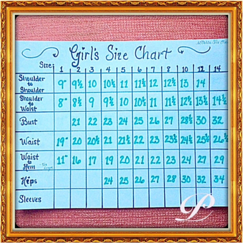 Sparkle In Pink Size Chart