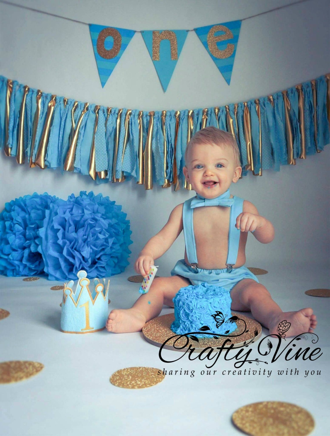 Boys cake smash outfit white and light blue