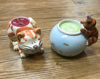 Vintage Cat Lover Candles /Kitty Tea Light Candle Holders/ Cat Lover Gift