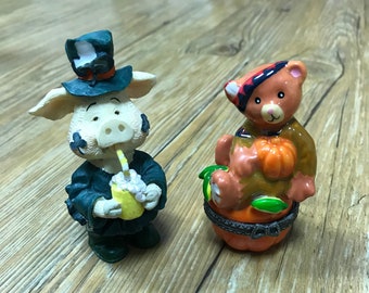 Vintage Bone China Red Fox Figurines: Miniature Family Set, Made