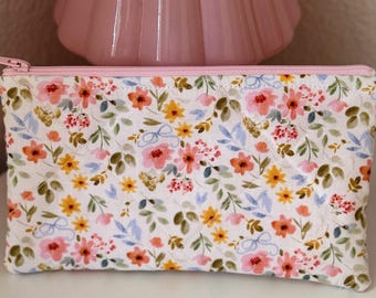 Handmade Quilted Floral Pouch: Pencil Case & Makeup Bag