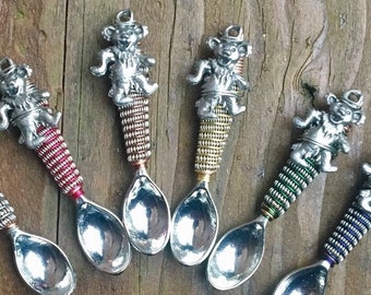 Mini Spoon Pendant - Dancing Bear, Silver Coiled + Pick A Color