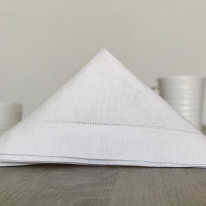 12&quot; Inch Square Hemstitch White Linen Cloth Dinner Lunch Ladder Napkin Set Of 4