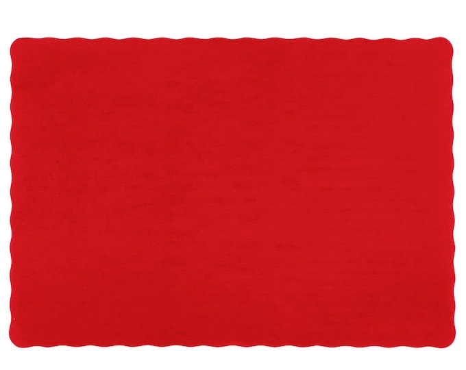 50 Red Paper Placemats, Red Scalloped Edge Placemats, Paper Place Mats, Place Mats for Parties