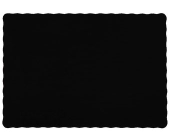 Black Paper Placemats with Scalloped Edge, 10" x 14" (Pack of 50) - HALLOWEEN DECO